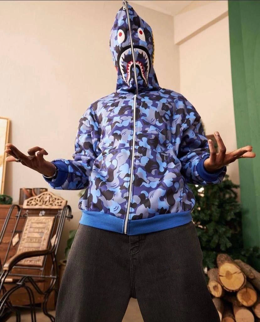 Erkek 2 İplik Bape Kapüşonu Fermuarlı Hırka - Mor görsel 2