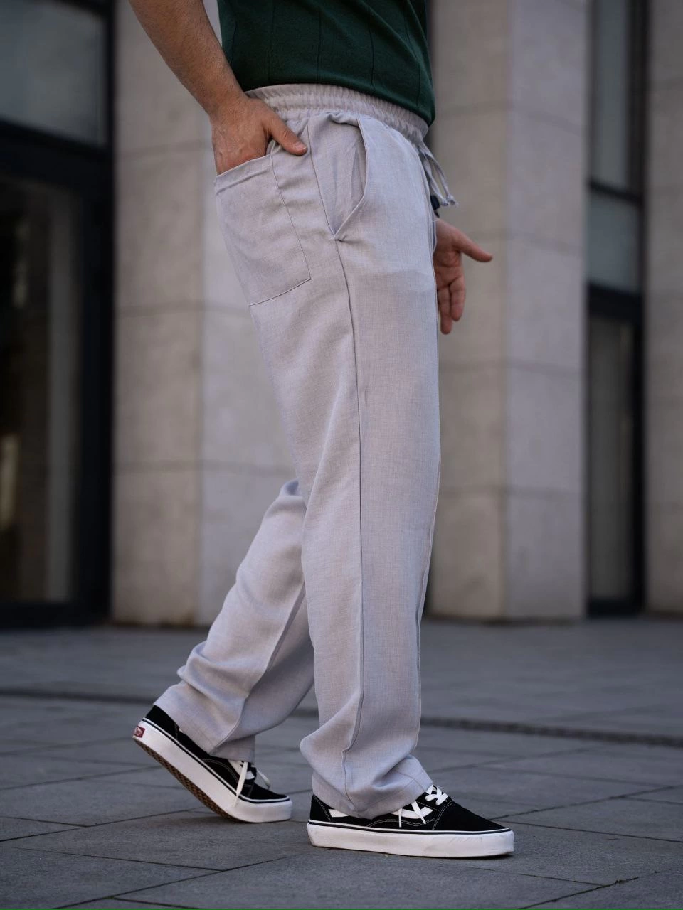 Erkek Keten Cepli Çıma Dikişli jogger Buggy Pantalon Rahat kalıp - Gri görsel 12