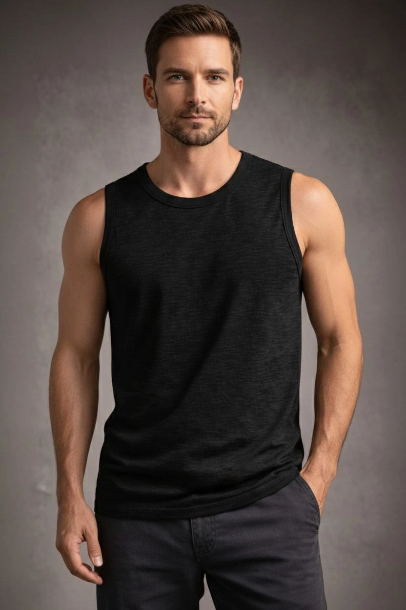 Erkek Flamlı Kumaş Kolsuz Atlet Günlük Fitness Spor T-Shirt - Beyaz görsel 6