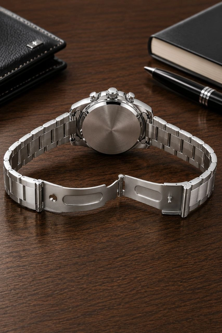 Erkek Gümüş Renk Metal Kordon Analog Kol Saati 24 Saat Takvim Göstergeli Gri Kadran - Gümüş görsel 2