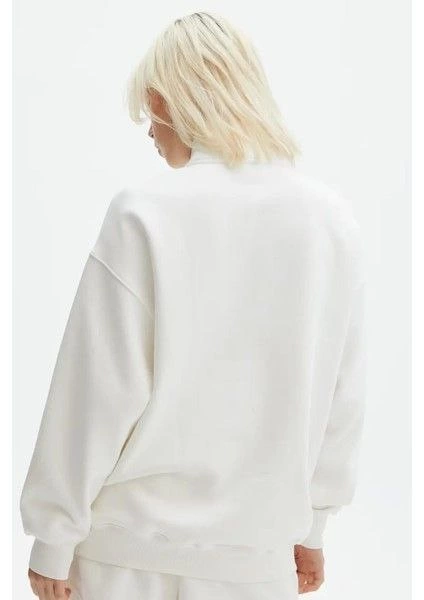 Erkek 3 iplik Pamuklu Uzun Kol Yarım Farmuarlı Yakalı SweatShirt - - Haki görsel 5
