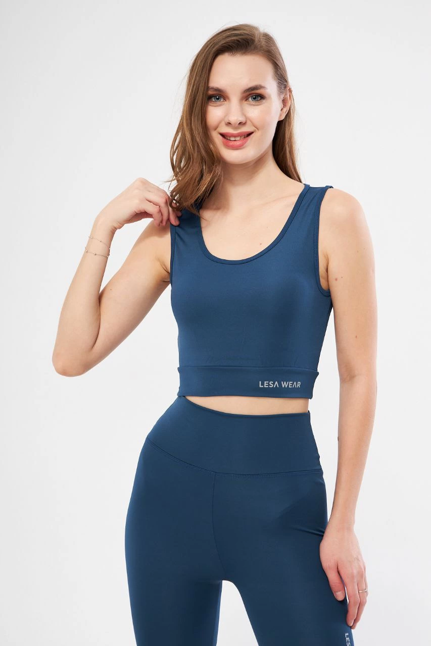Kolsuz Sporcu Baskılı Crop - Turkuaz görsel 6