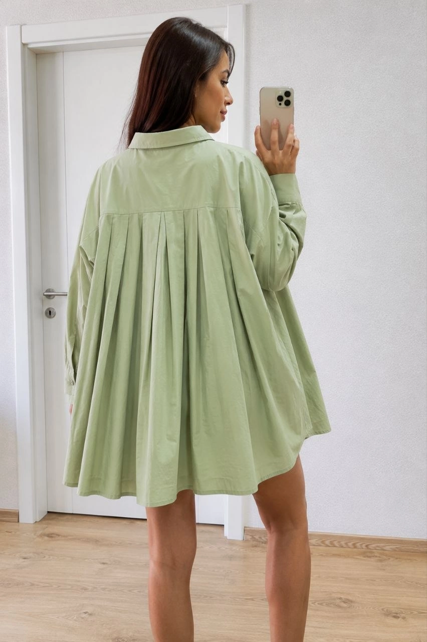 Kadın Oversize Pens Detaylı Cepli Yırtmaçlı Rahat Kalıp Poplin Gömlek - Sarı görsel 6
