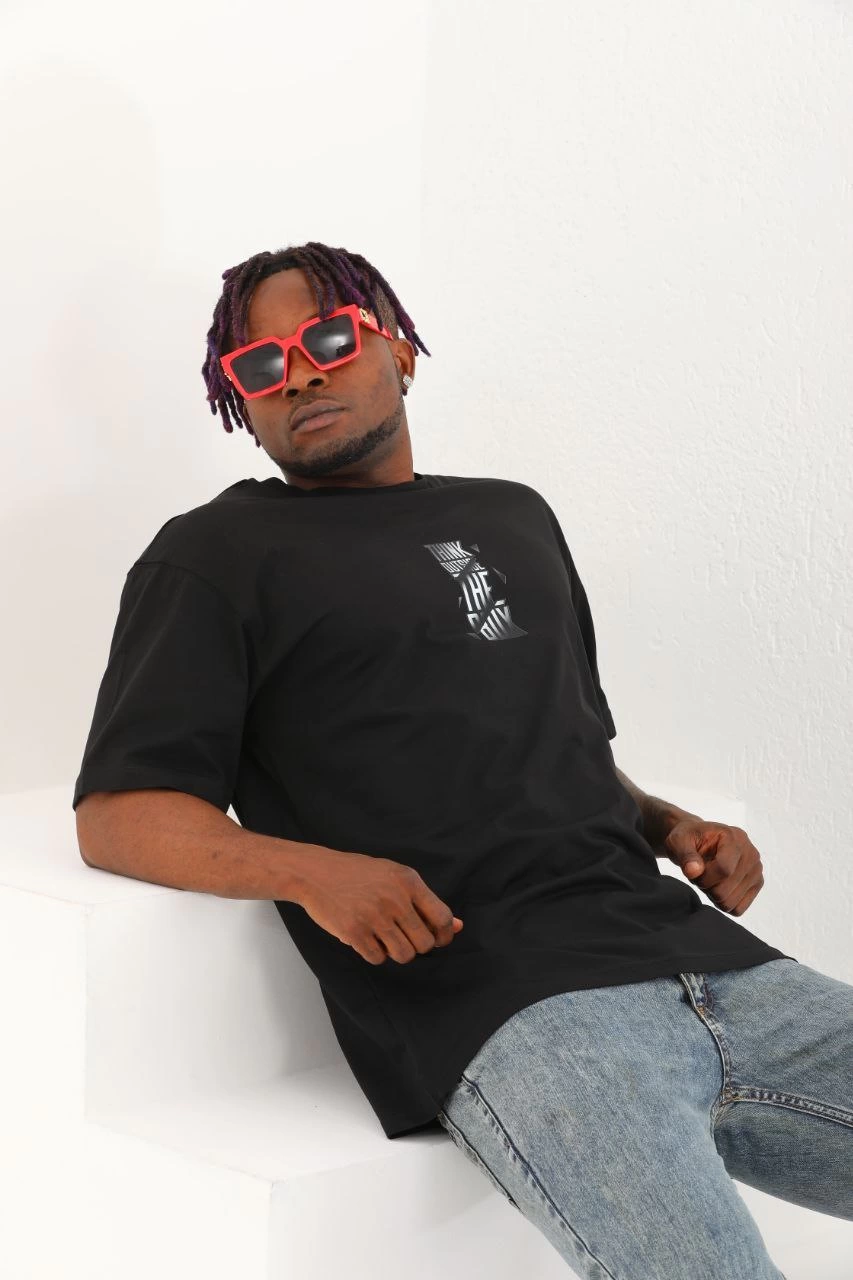 Erkek Kısa kol Baskılı Bisiklet Yaka T-Shirt - Siyah görsel 7