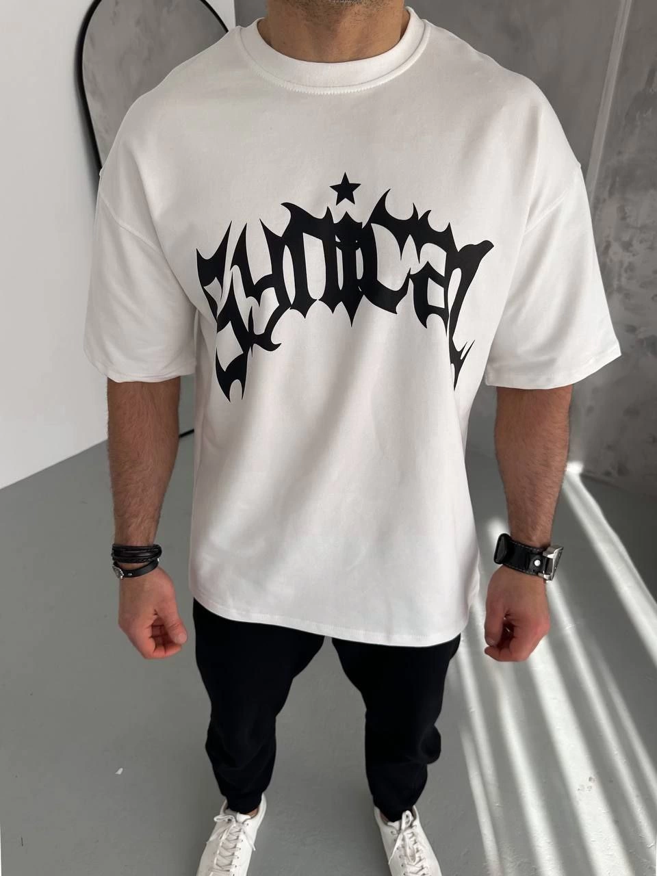 Erkek Baskılı Bisiklet Yaka T-Shirt - Beyaz görsel 3