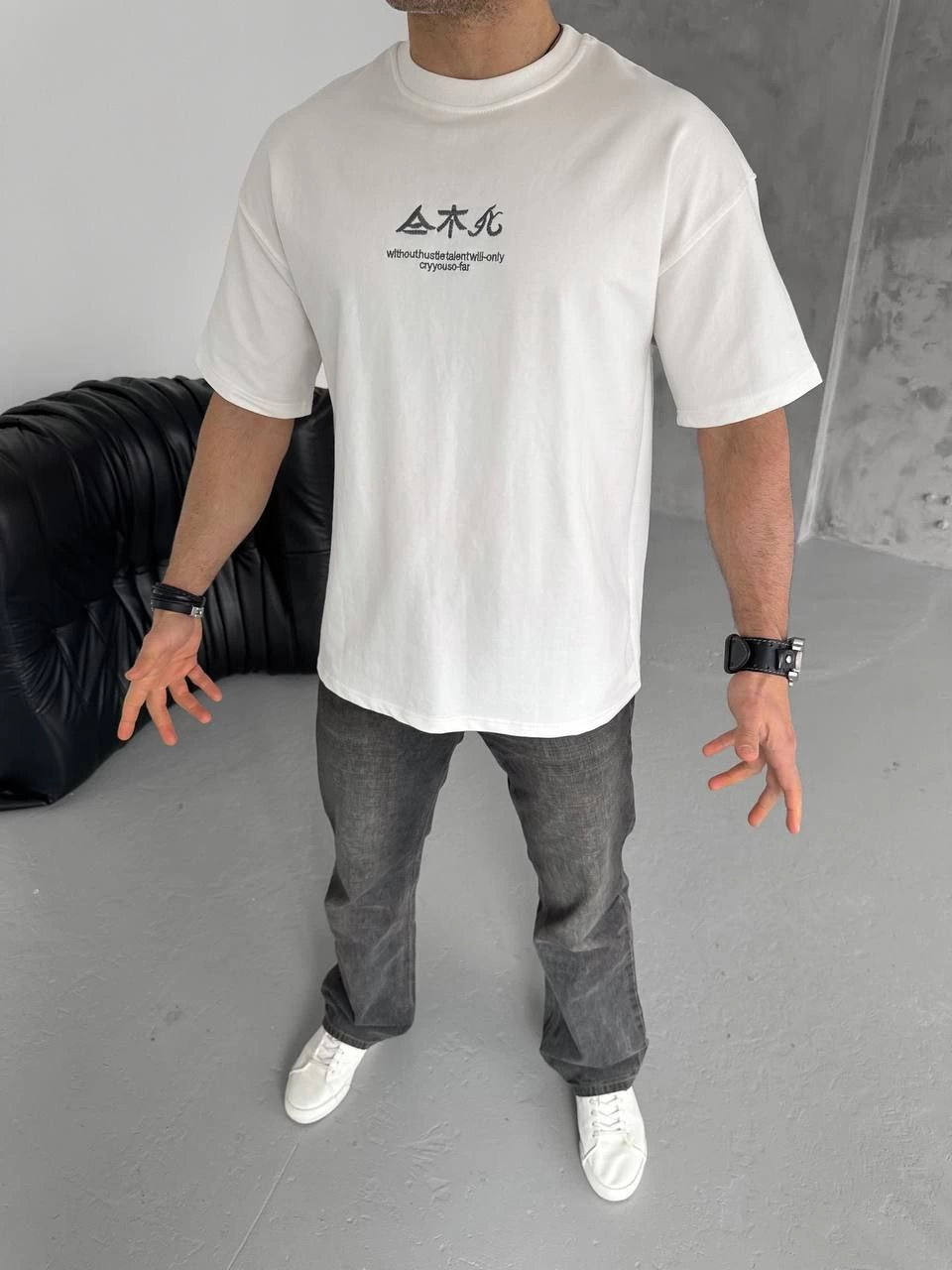 Erkek Bisiklet yaka Baskılı T-Shirt - Beyaz görsel 4